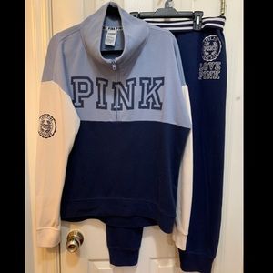 VS Pink LOGO High/Low Half Zip Pullover and Jogger size L